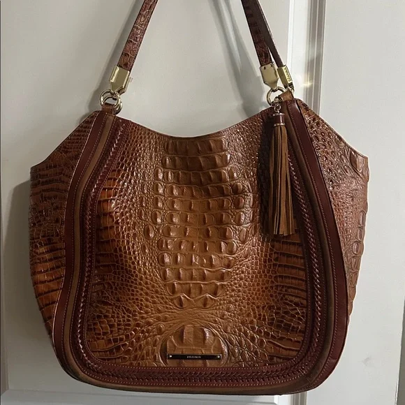 Brahmin Tan Croc-Embossed Leather Tote - Picture 1 of 9